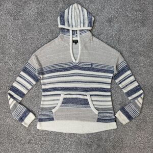 Lira Sweater Womens Medium Blue White Striped Hooded Granola Girl Boho Bonfire